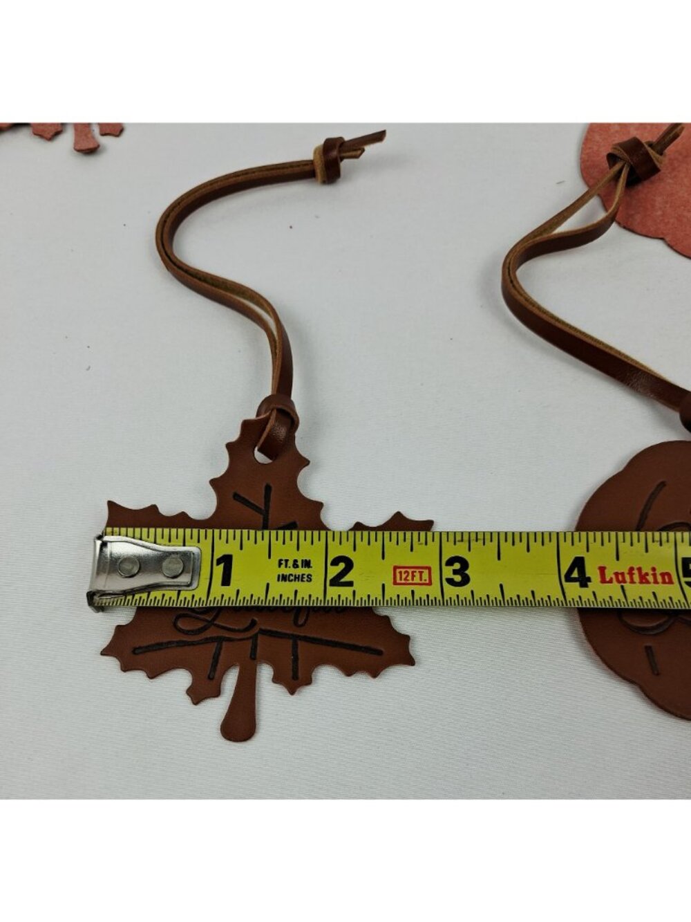 Fall-Themed 3" Faux Leather Tags Maple Leaf & Pumpkin Shapes Grateful Thankful - Picture 4 of 5